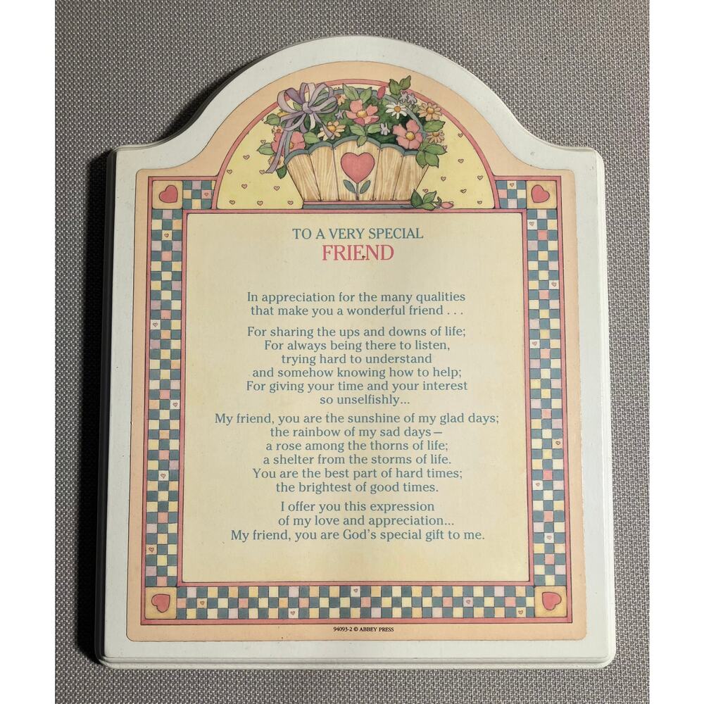 To‎ A Very Special Friend 94093-2 Abbey Press Plaque 9”x10”
